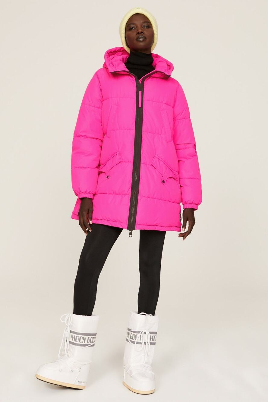 OOF WEAR Women's Neon Pink Long Sleeve High Neck Puffer Coat Size 38